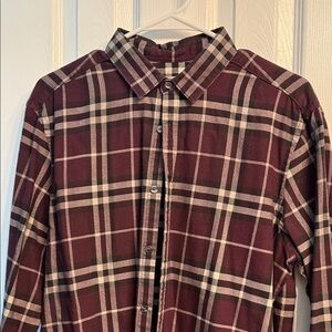 Burberry Maroon and Cream Plaid Shirt
